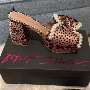 Betsey Johnson Leopard Print Pearl Embellished Mules